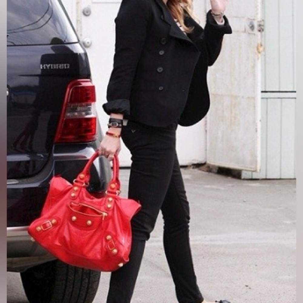 Balenciaga Classic City Motorcycle Medium Leather Shoulder Bag in Red